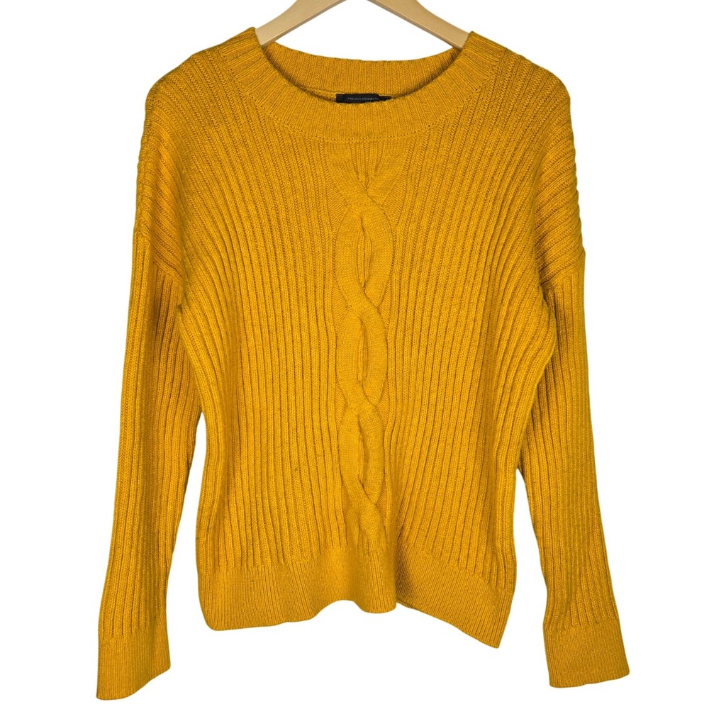 French Connection Womens Mustard Yellow Cable Knit Ribbed Sweater 78MSR Size S
